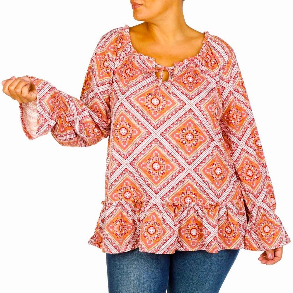 Absolutely Famous Peplum Ruffle Mixed Print Large